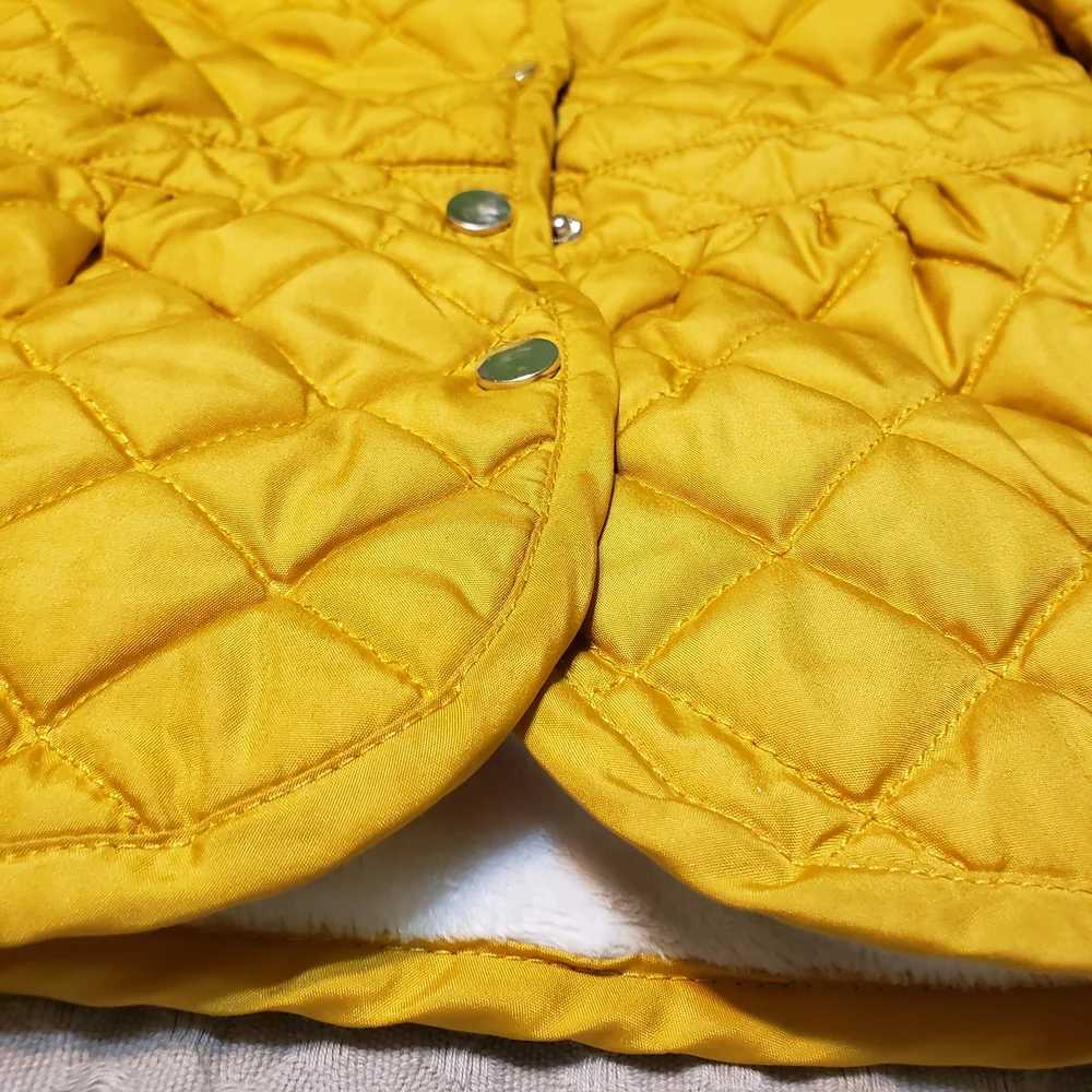 Me Jane Mini Mustard Yellow Quilted Puffer Jacket Faux Fur Lined 3T